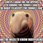 And the psychedelics that I may better know you | LERD PLZ GRANT ME THE UPPERS TO CHANGE THE THINGS I CAN, THE BOOZE TO ACCEPT THE THINGS I CAN'T; AND THE WEED TO KNOW INDIFFERENCE | image tagged in drugs | made w/ Imgflip meme maker