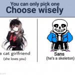 Choose wisely | Sans; (he's a skeleton) | image tagged in choose wisely | made w/ Imgflip meme maker