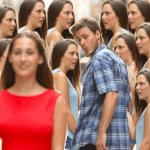 Distracted boyfriend multiple girls meme