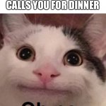 Just a Beluga meme | WHEN YOUR MOTHER CALLS YOU FOR DINNER | image tagged in oh no cat | made w/ Imgflip meme maker