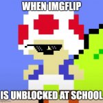 Y E S | WHEN IMGFLIP; IS UNBLOCKED AT SCHOOL | image tagged in derp toad | made w/ Imgflip meme maker