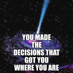 You Are Where You Want To Be Or You'd Walk | YOU MADE THE DECISIONS THAT GOT YOU WHERE YOU ARE; UNLESS YOU HAVE BEEN KIDNAPPED AND HELD HOSTAGE | image tagged in cosmic knowledge,domestic violence,i fear no man,fearless,memes,no fear | made w/ Imgflip meme maker