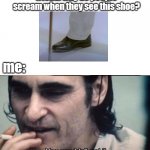 oh no | friend: why do people scream when they see this shoe? me: | image tagged in you wouldnt get it | made w/ Imgflip meme maker