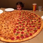 Little girl, gigantic pizza