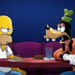 Goofy talks to Homer Simpson