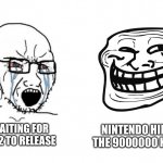 Me waiting for botw 2 | NINTENDO HIDING THE 9000000 KROGS; ME WAITING FOR BOTW 2 TO RELEASE | image tagged in soyboy vs troll face | made w/ Imgflip meme maker