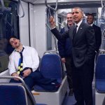 Barack Obama Riding The Subway Next To a Sleeping guy