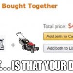 That's One Cheap pair of Monarch 5's(Never mind the Lawn mower) | WAIT. . . IS THAT YOUR DAD? | image tagged in frequently bought together,dads | made w/ Imgflip meme maker