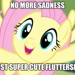 Very Happy Fluttershy (MLP) | NO MORE SADNESS; JUST SUPER CUTE FLUTTERSHY | image tagged in very happy fluttershy mlp | made w/ Imgflip meme maker