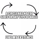 the circle of life | A CIRCLE HAS NO TOP SIDES OR ANY TYPE OF ANGLE; LIKE MY EXSTENCE | image tagged in the circle of life | made w/ Imgflip meme maker