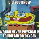 did you know.... | DID YOU KNOW; WE CAN NEVER PHYSICALLY TOUCH AIR OR OXYGEN | image tagged in did you know | made w/ Imgflip meme maker