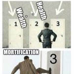 Small Gate Narrow Path | Health 
.
.


Wealth; MORTIFICATION | image tagged in 3 doors | made w/ Imgflip meme maker