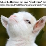 Suspicious Sheep | When the Barbasol can says "cruelty free" but you know good and well there's Dinosaur embryos in it: | image tagged in suspicious sheep,jurassic park,barbasol,memes | made w/ Imgflip meme maker