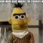 bert muppet what did i just see | POV: YOUR MOM ASKS WHERE THE COOKIES WENT | image tagged in bert muppet what did i just see | made w/ Imgflip meme maker