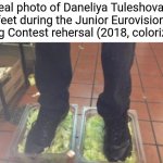 Burger King Foot Lettuce | Real photo of Daneliya Tuleshova's feet during the Junior Eurovision Song Contest rehersal (2018, colorized) | image tagged in memes,burger king foot lettuce,daneliya tuleshova sucks,fake history | made w/ Imgflip meme maker