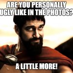 Leonidas 300 | ARE YOU PERSONALLY UGLY LIKE IN THE PHOTOS? A LITTLE MORE! | image tagged in leonidas 300 | made w/ Imgflip meme maker