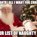 Santa and List | DEAR SANTA - ALL I WANT FOR CHRISTMAS; IS YOUR LIST OF NAUGHTY GIRLS | image tagged in santa and list | made w/ Imgflip meme maker