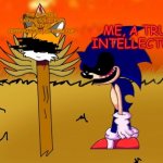 Not FNF. | ME, A TRUE INTELLECTUAL; THE FNF KIDS SAYING SONIC.EXE & OTHER CREEPYPASTAS ARE FROM FNF | image tagged in sonic exe looking at tails head | made w/ Imgflip meme maker