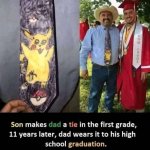 Son makes dad a tie