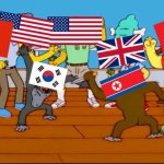 Cold War | image tagged in monkey knife fight,cold war,usa,uk,china,ussr | made w/ Imgflip meme maker