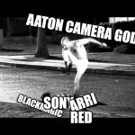 Camera gods | AATON CAMERA GODS; ARRI; SONY; BLACKMAGIC; RED | image tagged in curb stomp | made w/ Imgflip meme maker