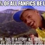 Had a hard time finding this template | 90% OF ALL FANFICS BE LIKE | image tagged in fresh prince meme | made w/ Imgflip meme maker