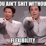 Hans and Franz | YOU AIN'T SHIT WITHOUT; FLEXIBILITY | image tagged in hans and franz | made w/ Imgflip meme maker