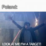 Can we get an F in the chat for Poland | War: *exists*; Poland: | image tagged in look at me i'm a target | made w/ Imgflip meme maker
