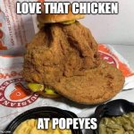 Popeyes hat | LOVE THAT CHICKEN; AT POPEYES | image tagged in popeyes hat | made w/ Imgflip meme maker