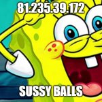 Spongebob IP Address | 81.235.39.172; SUSSY BALLS | image tagged in spongebob ip address | made w/ Imgflip meme maker