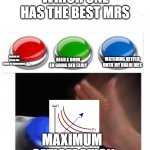 3 Buttons | WHICH ONE HAS THE BEST MRS; REREAD MY NOTES AND START MY HOMEWORKS; READ A BOOK AN GOING BED EARLY; WATCHING NETFLIX UNTIL MY BRAIN DIES; MAXIMUM 
SATISFACTION | image tagged in 3 buttons | made w/ Imgflip meme maker