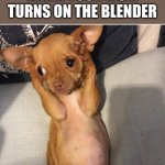 relatable? | WHEN YOUR MOM TURNS ON THE BLENDER | image tagged in dog covers ears | made w/ Imgflip meme maker