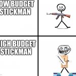 Blank Chart | LOW BUDGET STICKMAN; HIGH BUDGET STICKMAN | image tagged in blank chart | made w/ Imgflip meme maker