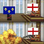 Britain declaring war over France in HOI4 | image tagged in oversimplified tsar fires rocket,hoi4,oh god why,stupid memes,dead memes,roblox meme | made w/ Imgflip meme maker