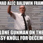 Lone Gunman Alec Baldwin | WHO HAD ALEC BALDWIN FRAMED BY LONE GUNMAN ON THE GRASSY KNOLL FOR DECEMBER? | image tagged in cabin the the woods | made w/ Imgflip meme maker