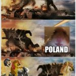 Russia is best | GERMANY VS USA; POLAND; RUSSIA | image tagged in godzilla vs king kong vs doge vs buff doge | made w/ Imgflip meme maker