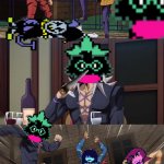Time to fight Jevil Again | image tagged in jojo beating,deltarune | made w/ Imgflip meme maker