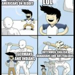 Why are there so many Dutch people on reddit? | THERE ARE ONLY AMERICANS ON REDDIT GERMANS AND INDIANS LOL DUTCHMEN, ENGLISH, CANADIANS AND AUSTRALIANS | image tagged in bigger,memes,reddit,oh wow are you actually reading these tags,sus | made w/ Imgflip meme maker
