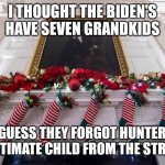 Biden Whitehouse | I THOUGHT THE BIDEN'S HAVE SEVEN GRANDKIDS; I GUESS THEY FORGOT HUNTERS ILLEGITIMATE CHILD FROM THE STRIPPER | image tagged in biden whitehouse | made w/ Imgflip meme maker