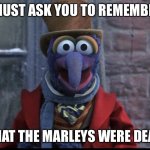 Gonzo Addresses the audience | I MUST ASK YOU TO REMEMBER; THAT THE MARLEYS WERE DEAD | image tagged in gonzo as charles dickens | made w/ Imgflip meme maker