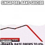 What are they gonna do? Stop em? | SINGAPORE: BANS SUICIDE; SINGAPORE | image tagged in death rate drops to 0 | made w/ Imgflip meme maker