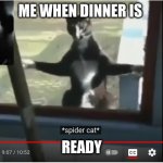 well... | ME WHEN DINNER IS; READY | image tagged in creepy cat at window | made w/ Imgflip meme maker