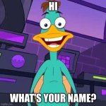 Doof platypus | HI; WHAT'S YOUR NAME? | image tagged in doof platypus | made w/ Imgflip meme maker