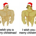 Buff doge vs buff cheems | I wish you a merry christmas! I wish you a merry christmas! | image tagged in buff doge vs buff cheems | made w/ Imgflip meme maker