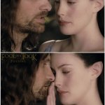 Arwen hushing Aragorn