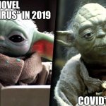 Covid19 is 2 years old: feel old yet? | “NOVEL CORONAVIRUS” IN 2019; COVID19 NOW | image tagged in grogu/yoda,coronavirus,covid-19,omicron,feel old yet | made w/ Imgflip meme maker