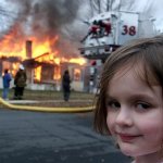 girl in front of burning house