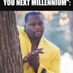 See you next millennium! | KIDS IN 2999 WAITING TO SAY "SEE YOU NEXT MILLENNIUM": | image tagged in waiting behind a tree,one million points | made w/ Imgflip meme maker