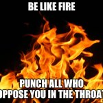 Flames | BE LIKE FIRE; PUNCH ALL WHO OPPOSE YOU IN THE THROAT | image tagged in flames | made w/ Imgflip meme maker
