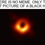 there is no meme | THERE IS NO MEME. ONLY THE FIRST PICTURE OF A BLACK HOLE. | image tagged in black hole first pic | made w/ Imgflip meme maker